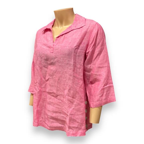 Tahari Pink 3/4 Sleeve Oversize Boho Mom Gauze Loose Fit Linen Top Size 1X - Picture 16 of 16